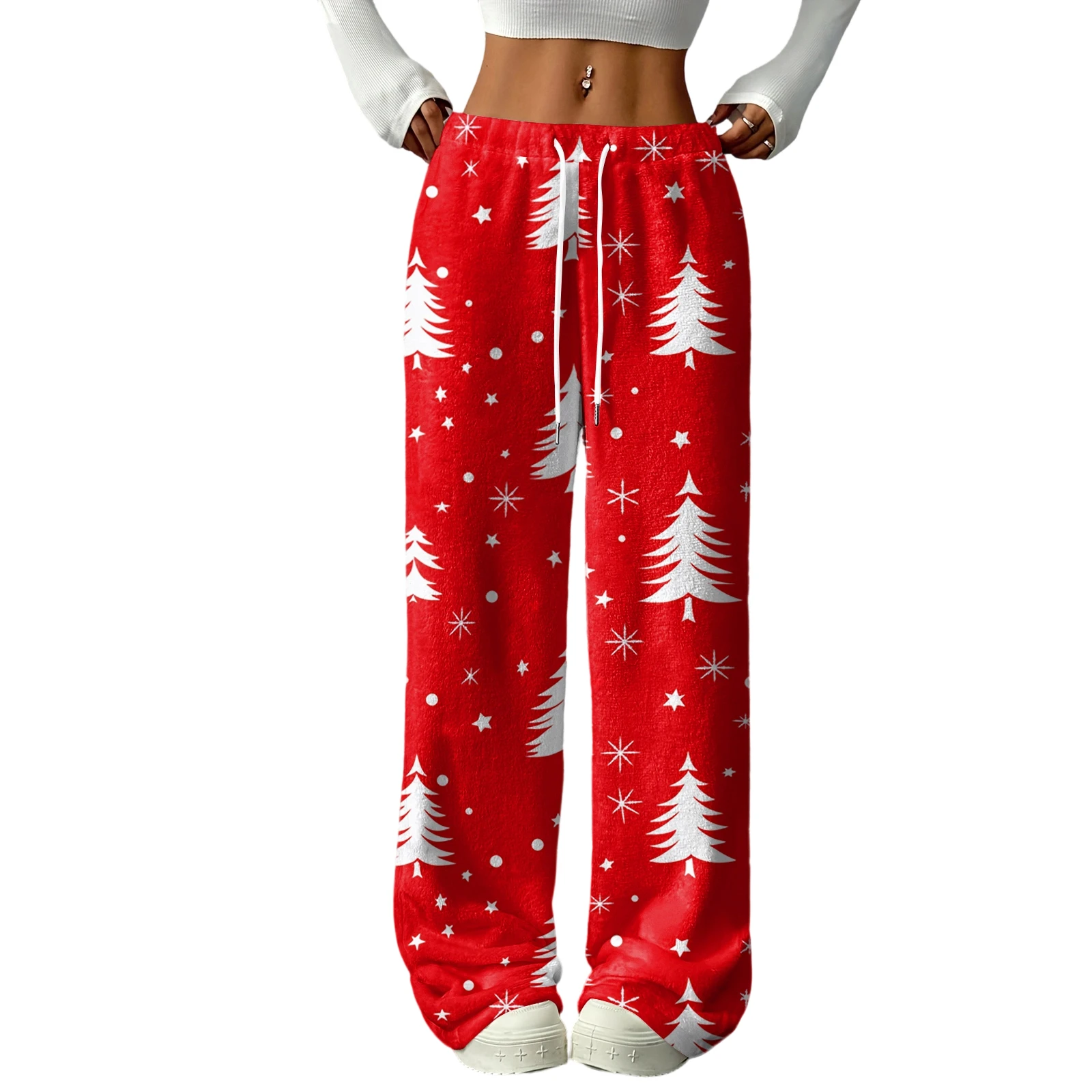 Lady Fashion Casual Christmas Tree Trousers Women Trendy Simple Cozy Smooth Breathable Pants Female Family Daily Elegant Pants
