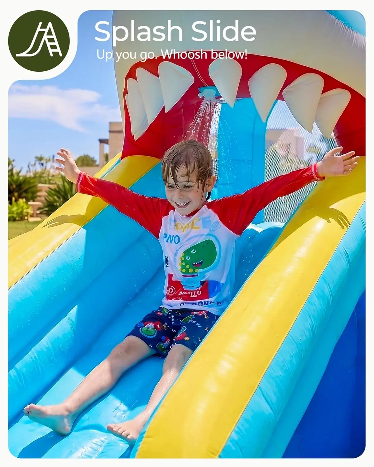 Kids Inflatable Water Slide Bounce House for Ages 3-10 with Pool, 500 lb Capacity, 550W Blower Included, Blue - Outdoor Backyard Fun view 3