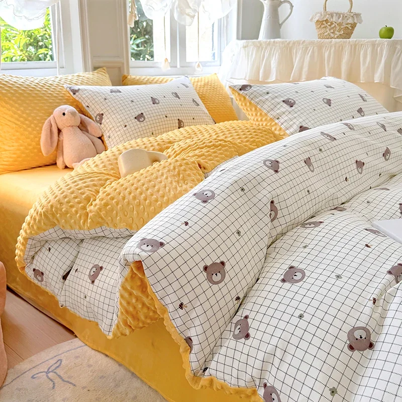 

Autumn New Milk Velvet Single Product Quilt Cover Printed Cartoon Plaid Duvet A Version of Cotton B Version of Cashmere Bedding