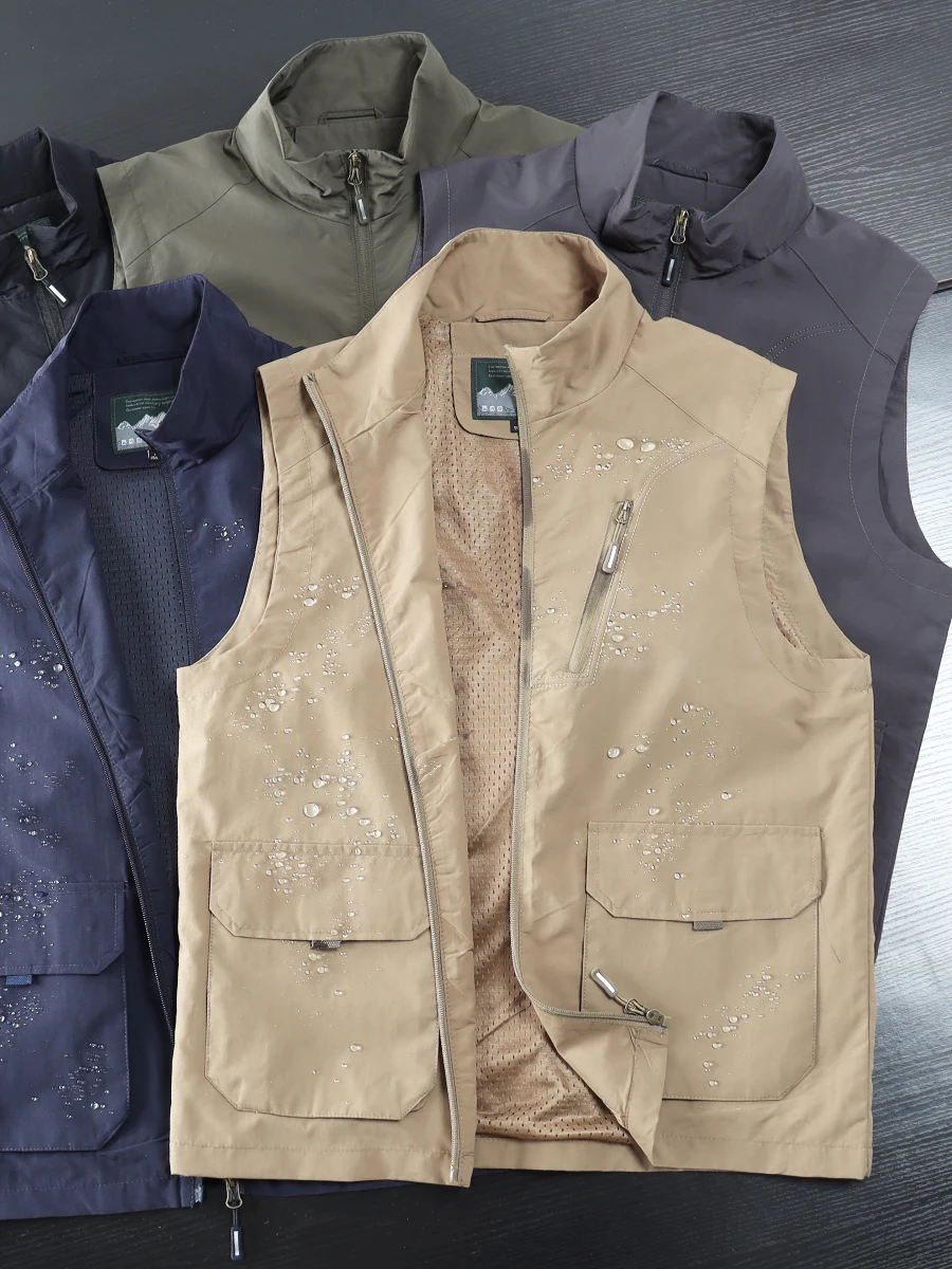 

Outdoor Waterproof Breathable Fabric Fiing Workwear Vest Thin Stand Collar Casual Nylon Fiber Stand Fit Busin Casual ...