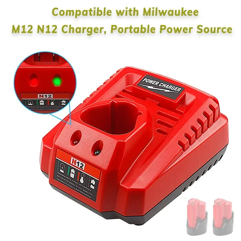 Upgrade Battery Charger For Milwaukee M12 N12 Lithium-Ion Battery 3A fast charging Replacement 48-11-2401 48-11-2402 C12B C12BX