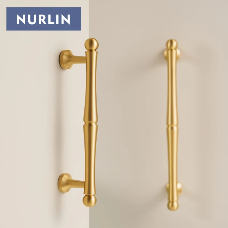 Nurlin Solid Brass American French Light Luxury Furniture Cabinet Drawer Wardrobe Door Long Handle Gold Vintage Cloakroom Pull