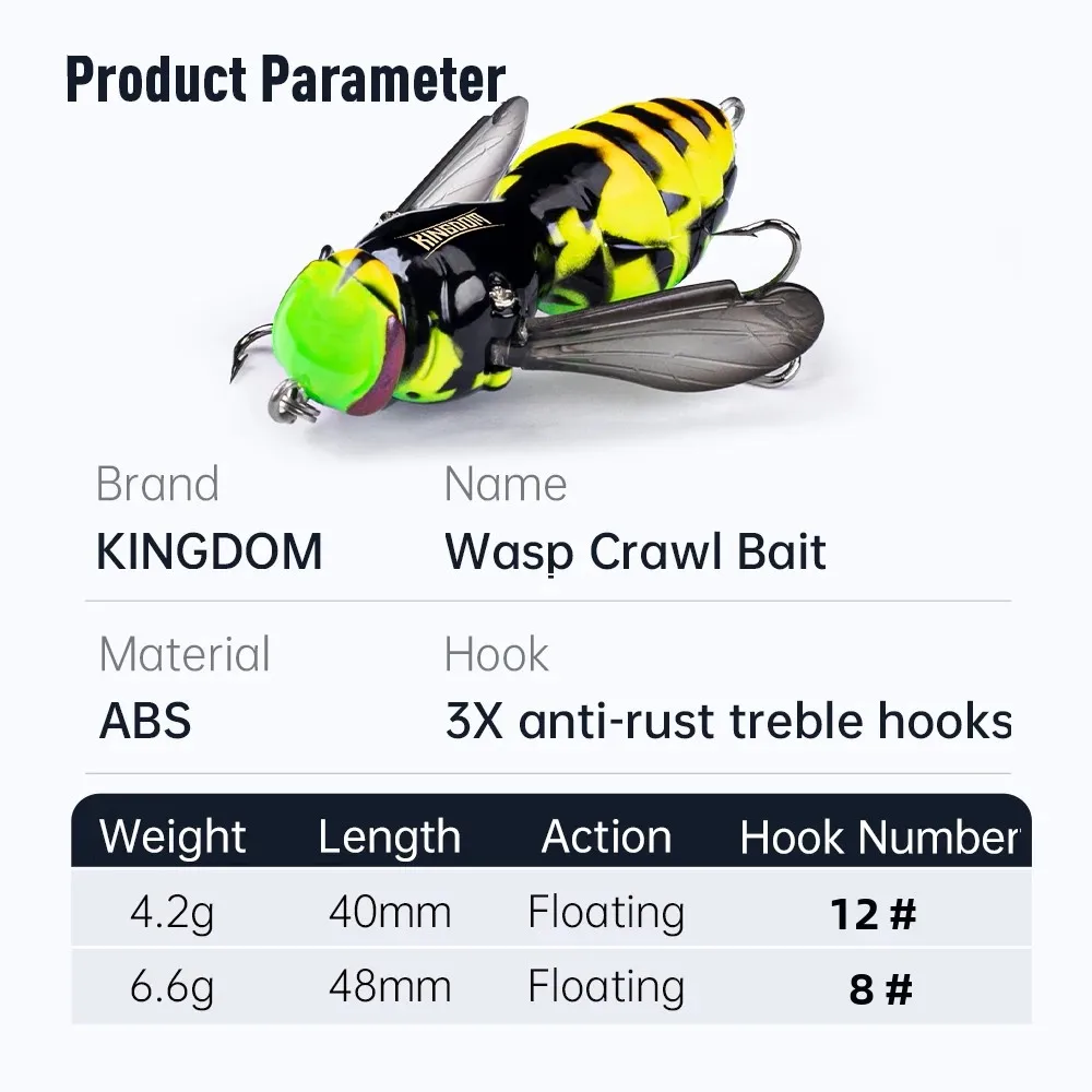 Kingdom Floating Wasp Bait 4.2g 6.6g 40mm 48mm Artificial Insect Bionic Fishing Lure Hard Baits Bass Carp Pike Fishing Wobbler image 2