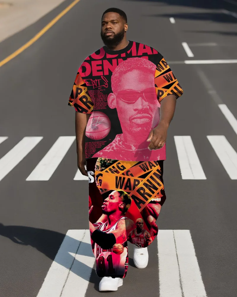 

S-9XL Мужская футболка больших размеров Rodman в стиле хип-хоп с короткими рукавами и брюки, комплект из двух предметов