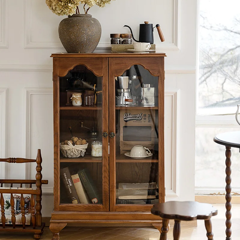 

Retro side cabinet French medieval home living room kitchen solid wood storage display cabinet cafe