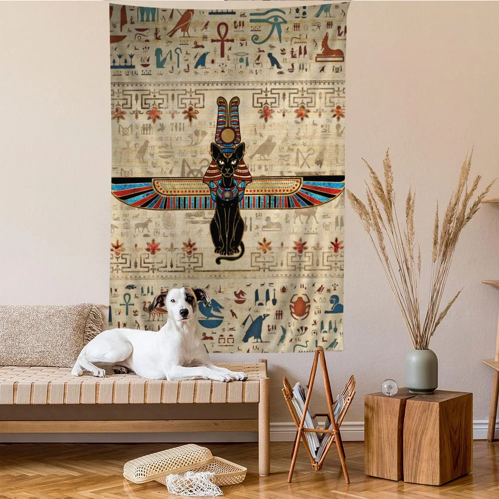 Egyptian bastet Cat Goddess Retro Hanging Bohemian Tapestry Indian Buddha Wall Decoration Witchcraft Hippie Cheap Hippie Wall