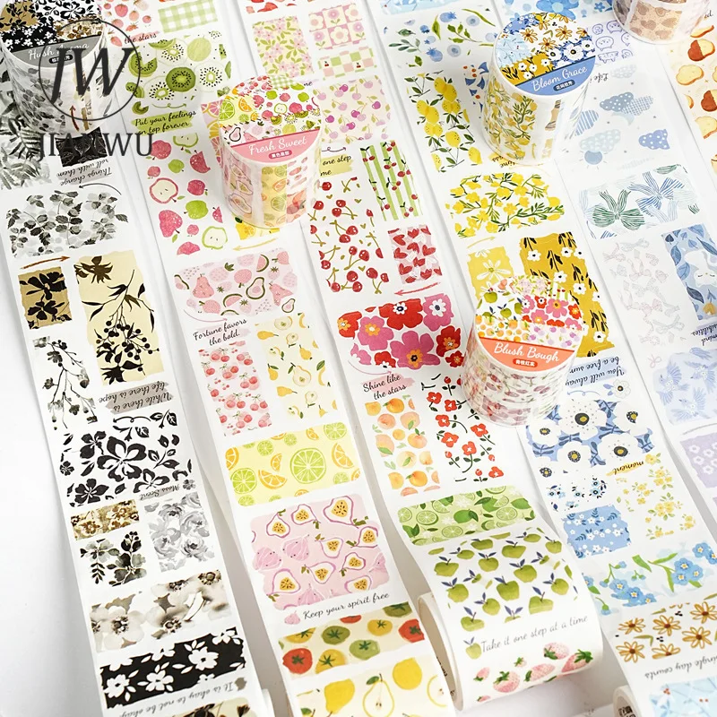 JIANWU Série Poésie Inspiration Tissu, Ruban Washi Créatif pour Collage, Motifs Vintage Fruits, Fleurs et Paysages, Papeterie pour Journal Créatif