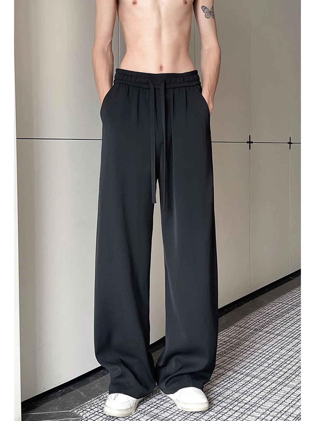 

Bla High Waist Pleated Men's Straight Leg Trousers Spring Autumn Cleanfit American Drape Micro Flared Pants Wide Leg Knife