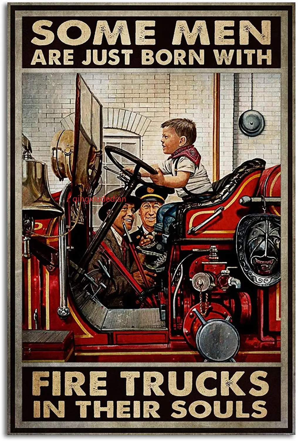 Some Men are Just Born with Fire Trucks in Their Souls Vintage Fire Truck Retro Metal Tin a Vintage a for Home Coffee Wa 1