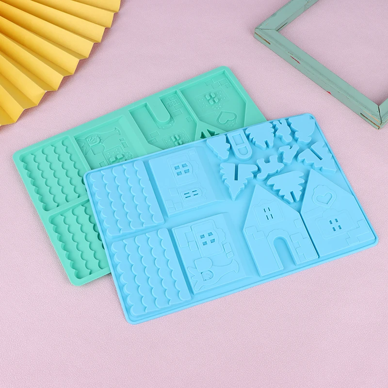 Building block Christmas House Chocolate Mold Silicone mould Gingerbread House Cookie Mold For Cake Fudge Christmas Decoration