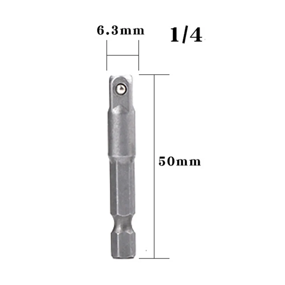 1 4pcs 1 4 6.35mm Socket Adapter For Driver Hex Shank To Square Socket Extension Conversion Socket Adapter 25 30 50 65mm