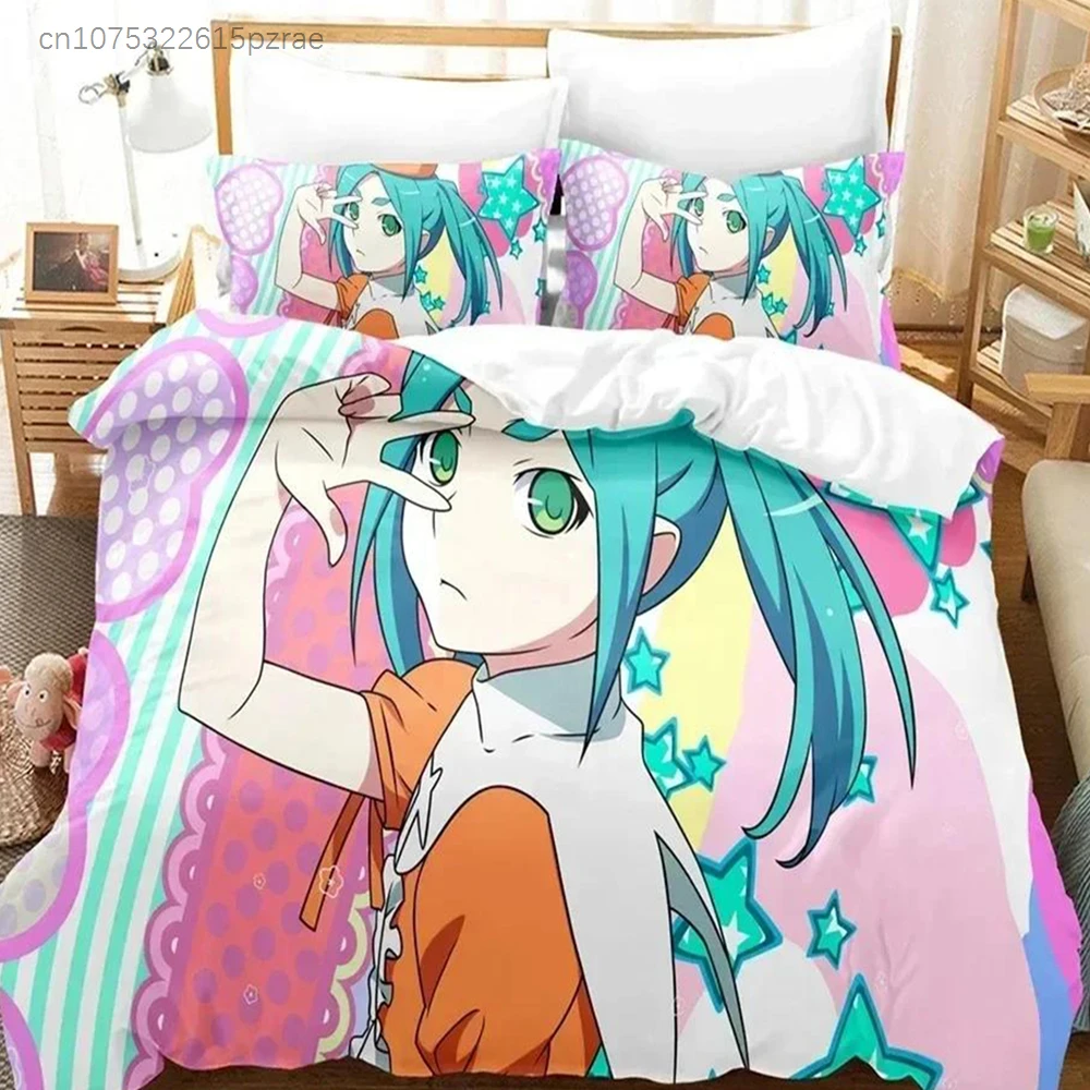 3D Print Monogatari Series Araragi Koyomi Bedding Set Printed With Pillowcase Duvet Cover Soft Queen King Size Bedclothes Home 3