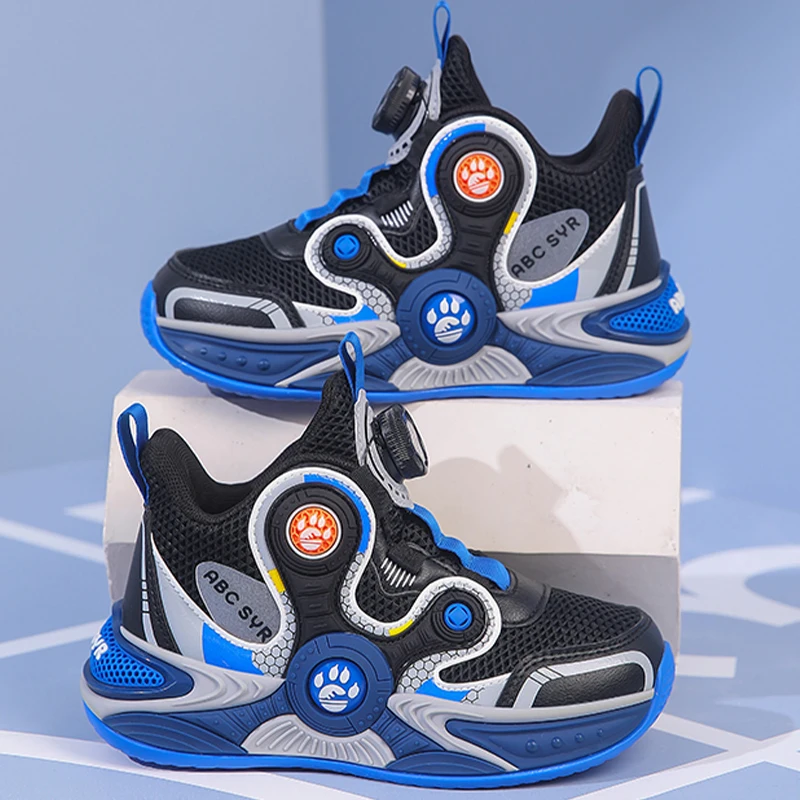 Детская спортивная обувь, популярные удобные нескользящие кроссовки с вращающейся пряжкой, повседневная уличная прогулочная обувь с сеткой для детей