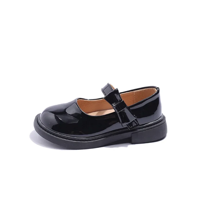 Girls PU Leather Shoes British Style Baby Fashion Casual Flats Student Black Loafer