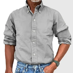 Men's Soild Oxford Long Sleeve Tee Shirt Youth Leisure Slim Fit Korean Fashion Blouse Luxury Elegant Shirts For Men Clothing