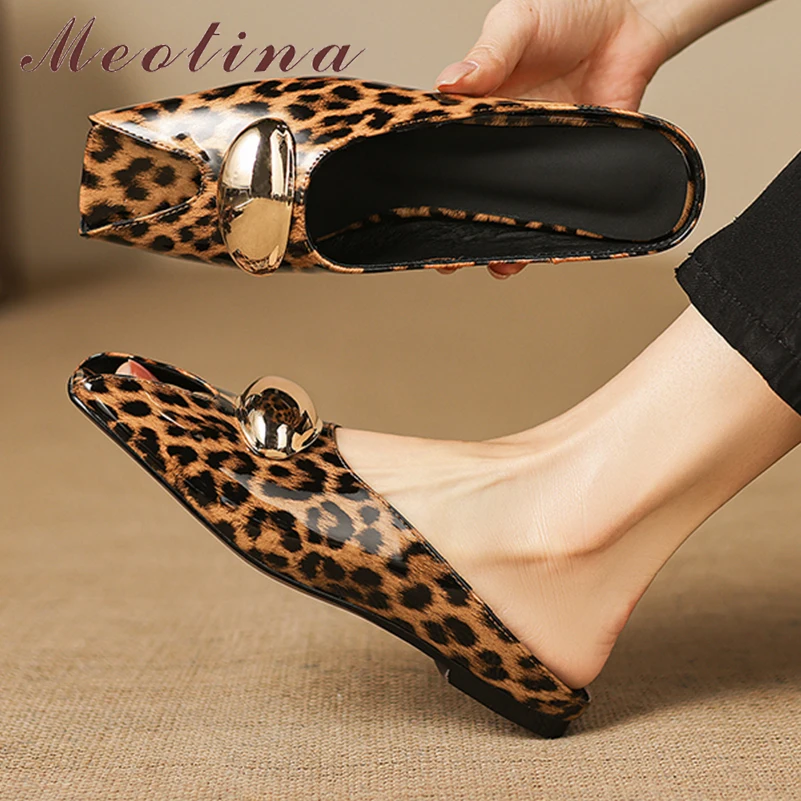 

Женские шлепанцы Meotina из натуральной кожи с квадратным носком, разноцветные сандалии с металлическим декором, модная женская обувь, летние, размер 43