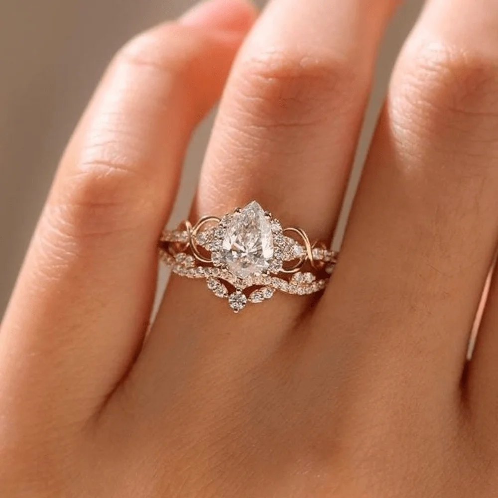 Two elegant and fashionable engagement rings, beautifully set with cubic zirconia, making a perfect pair of wedding rings. Suitable for women to wear daily. Ideal gift for birthdays or Valentine's Day.