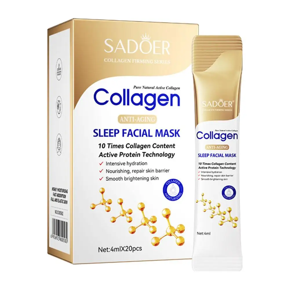 4mlX20pcs SADOER Collagen Face Mask Moisturizing Firming Brightening Masks Sheet Hydrating Facial Care Mask Skin Face skinc G8D8