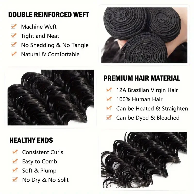 Loose Deep Wave Bundles Human Hair Brazilian Weaving Natural Black 1/3 Bundles Deal Virgin Hair 28 30 32 Inch Raw Hair