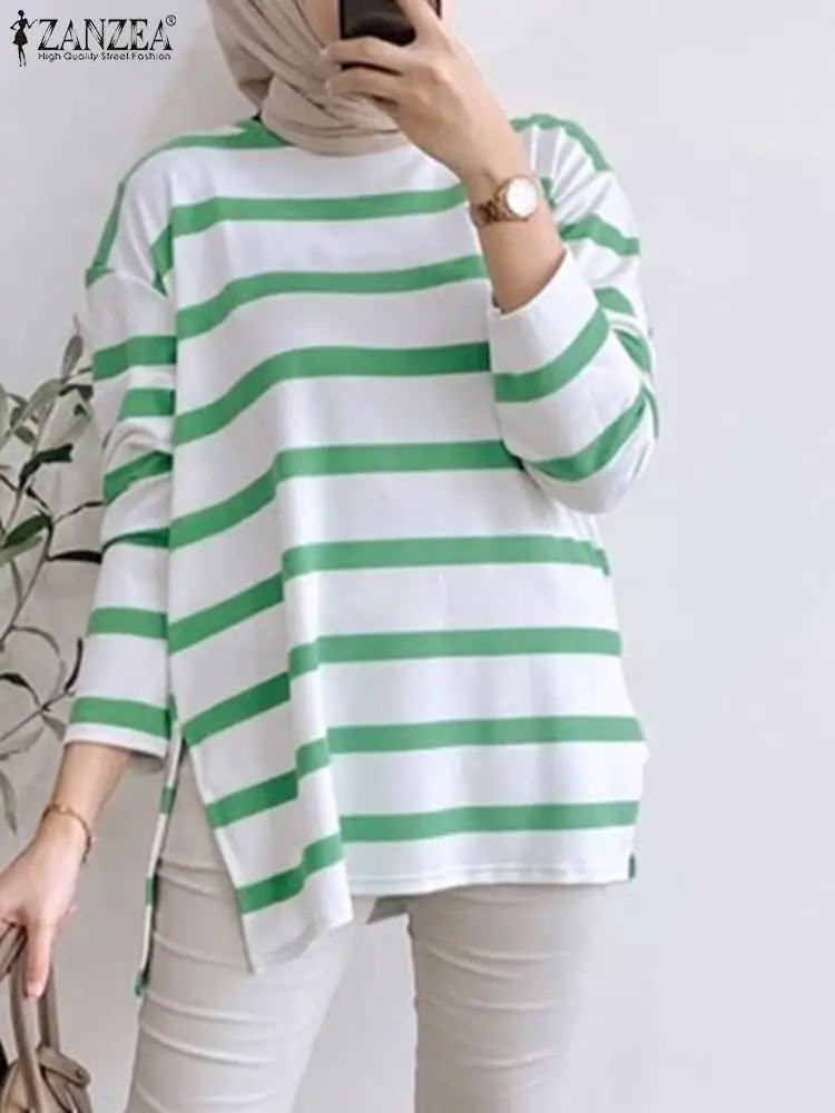 ZANZEA Fashion Long Sleeve Striped Blouse Women Spring Tops Casual Muslim Ramadan Turkey Shirt Loose Holiday Blusas Chemise 2024