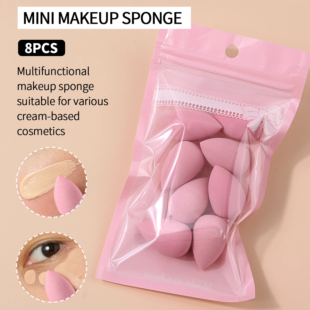 8-teiliges Mini-Make-up-Schwamm-Set, weiche Kosmetikschwämme, multifunktional für Foundation, Concealer, Creme, zum Verblenden, Beauty-Make-up-Werkzeuge