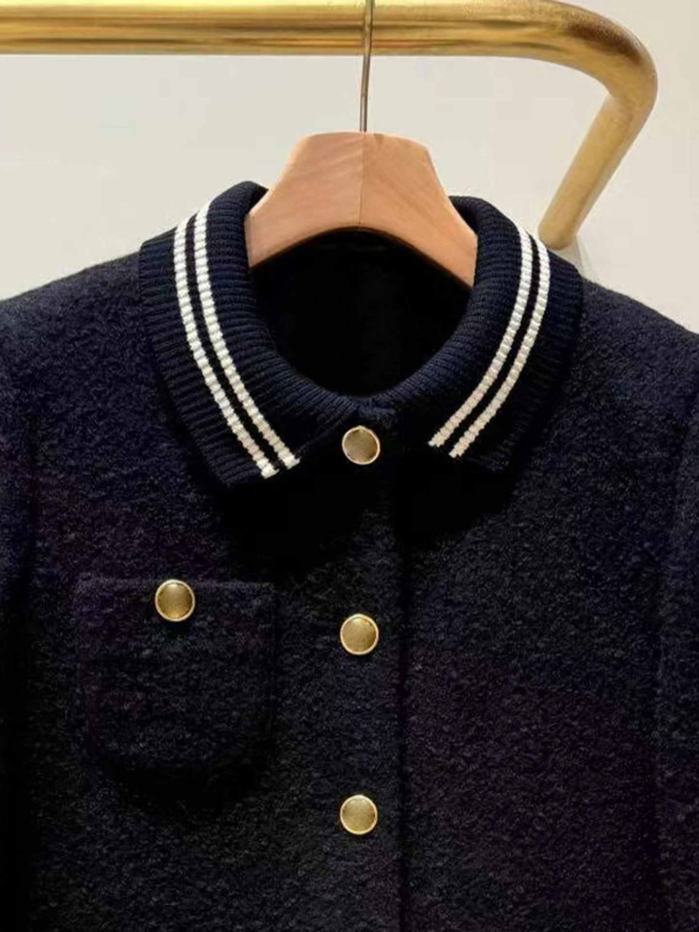 

Высококачественный женский вязаный кардиган в полоску, пальто из грубого твида с отложным воротником, осеннее пальто Faion Commute Sle Long Sve, стандартный крой