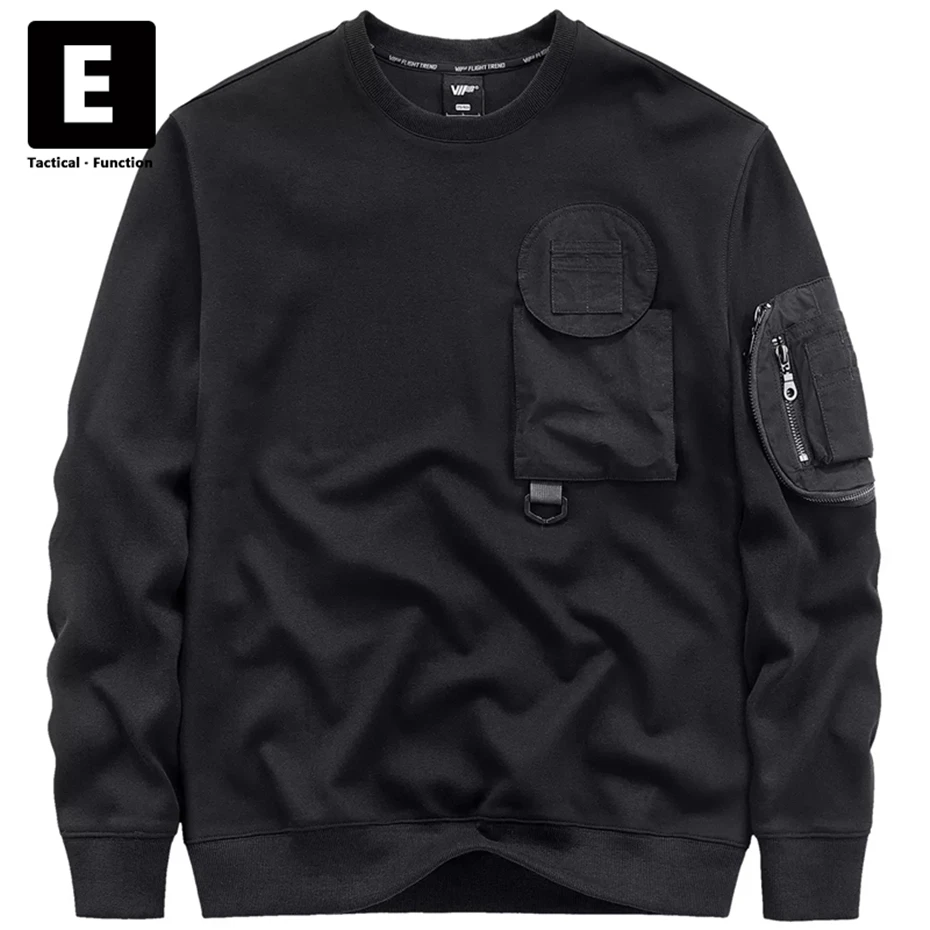 Mens Techwear Black Sweatshirt Men Streetwear Sweatshirts Spring Autumn Long Sleeve Pullover Male Loose