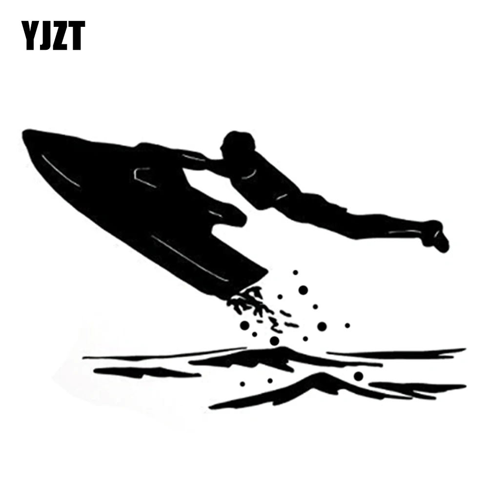 YJZT 14.6CM*9.2CM Interesting Jet Extreme Ski At Sea Silhouette Sports Decal Vinyl Car Stickers