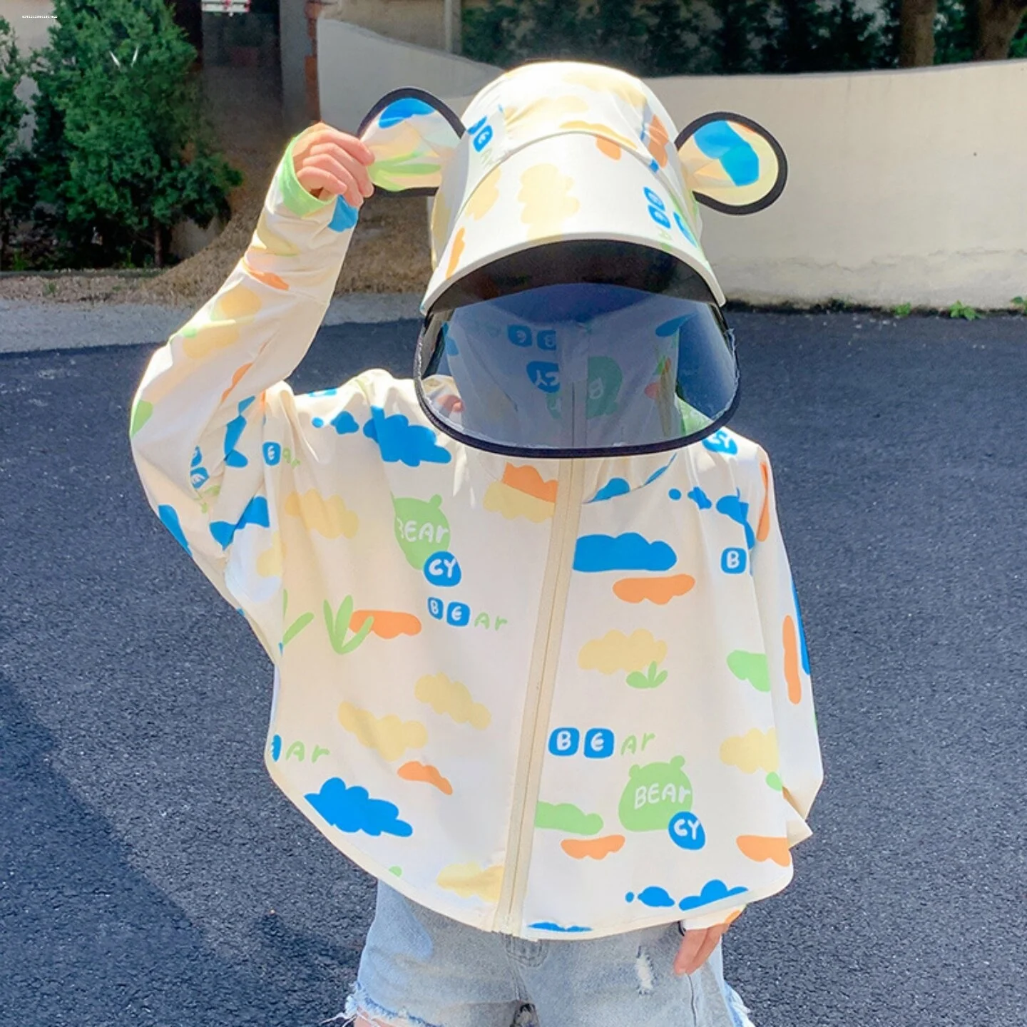Roupa de Proteção Solar Infantil em Seda Gelada com Capuz para Meninos e Meninas, Novo Estilo de Verão, Leve e Respirável, Ca...