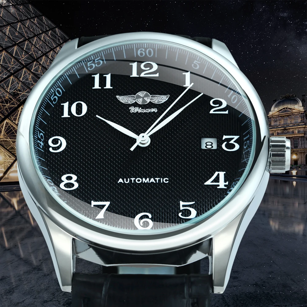ساعة ميكانيكية أوتوماتيكية للأعمال الكلاسيكية من WINNER للرجال بحزام جلدي وساعات عصرية للرجال من أفضل العلامات التجارية الفاخرة والهدايا