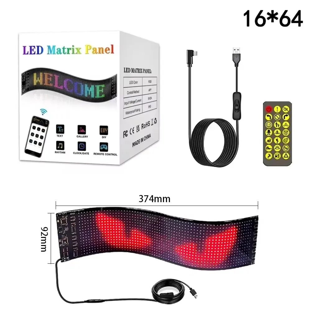 Imagem -06 - Rgb Olhos de Demônio Usb 5v Painel de Matriz de Led para Animação de Caminhão Painel de Matriz de Led com Controle de Aplicativo Bluetooth Tela Flexível Programável Luz de Led para Animação de Carro