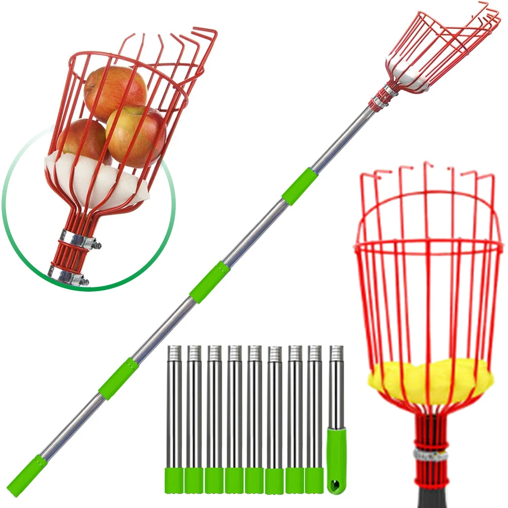 Garden Farm Stainless Steel Telescopic Rod Fruit Picker for Suitable for High Altitude Picking Fruit Catcher Detachable Handle