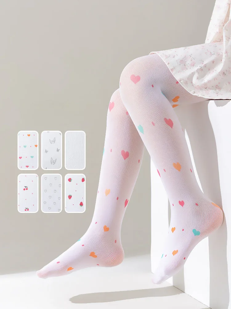 Tights for Girls Summer Thin Children Mesh Pantyhose Fashion Colorful Heart Bow Pattern Baby Girl Tights Nylon Kids Stockings