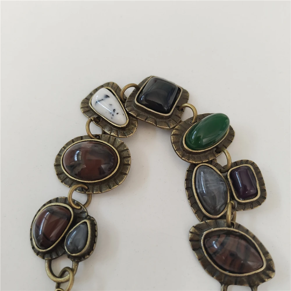 2025 جديد الهندي العرقية خمر سلاسل معدنية ربط أساور النساء بوهو الرجعية بيان الراتنج الأحجار أساور مجوهرات