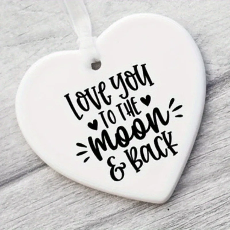 

2D-самолет, сувенир в форме сердца «Love You to the Moon and Return» с черными курсивными буквами и фазами луны/сердечками