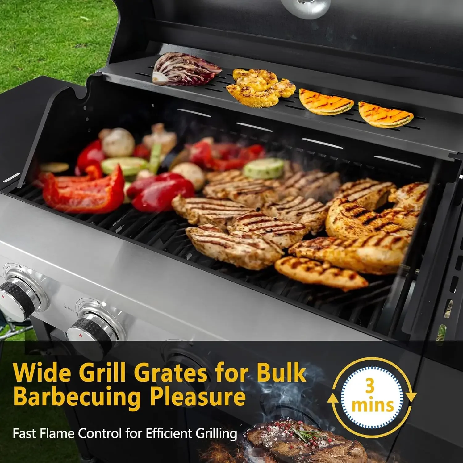 Grill au gaz propane avec Eva latéral, plaque de cuisson pour barbecue extérieur avec grilles en fonte émaillée en porcelaine