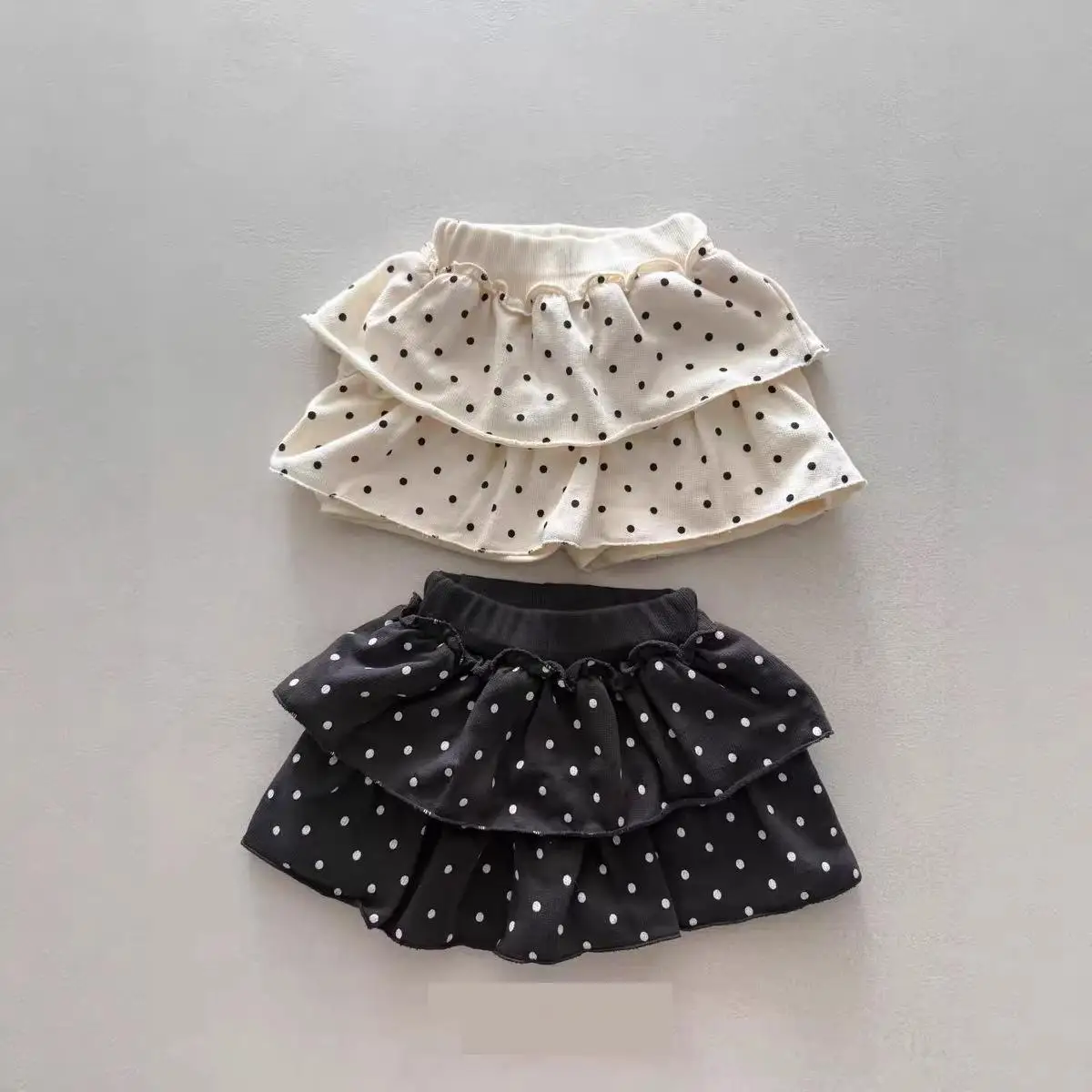 

2026 Spring New Girls Polka Dot Tiered Skirt Cotton Children Casual Skirts Cute Baby Girl Shorts Skirt Toddler Kids Clothes