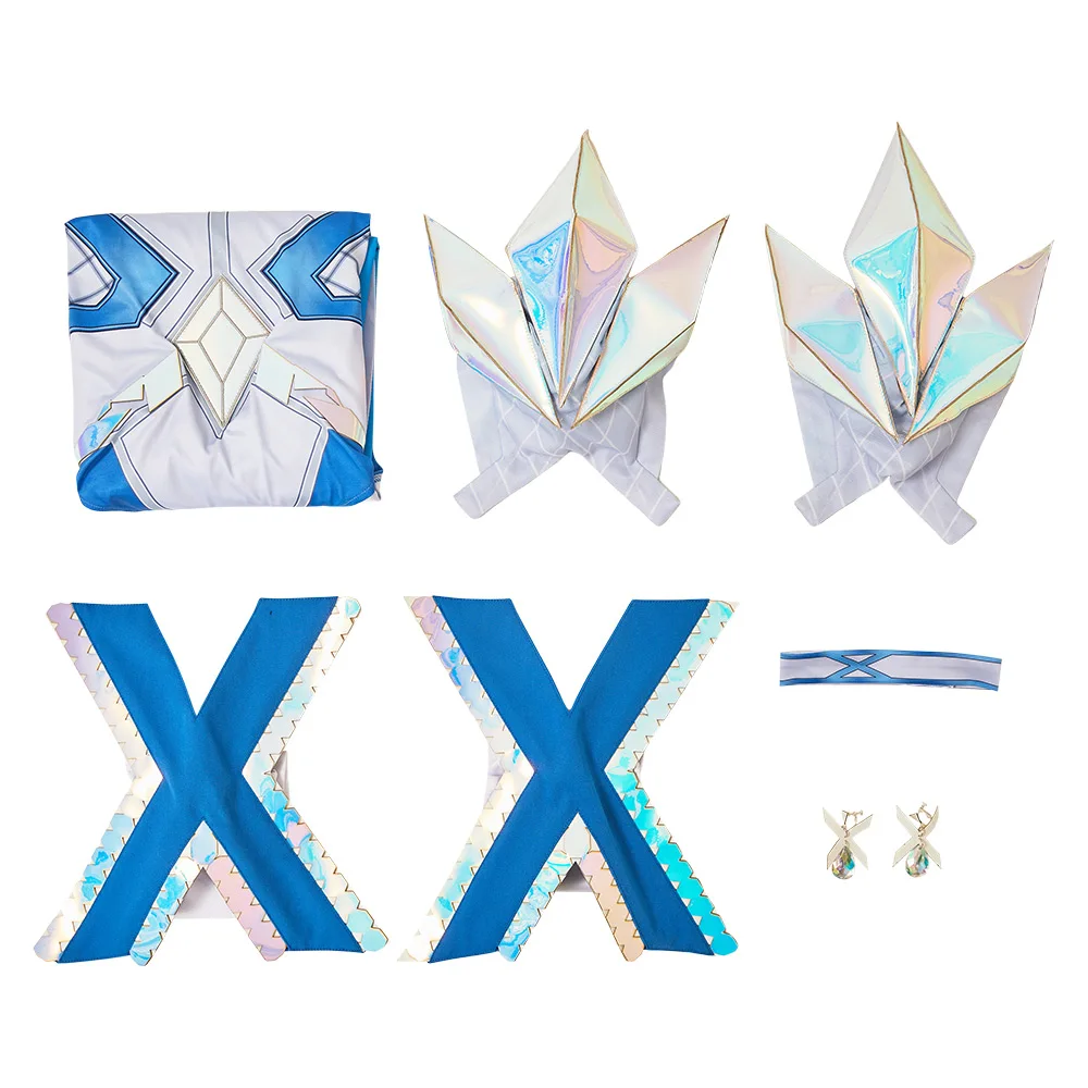 إيما تأثيري الصقيع بذلة الأبيض فانتازيا كوي زي شعر مستعار المرأة قلادة أقراط الجوارب وتتسابق هالوين كرنفال حفلة البدلة #6