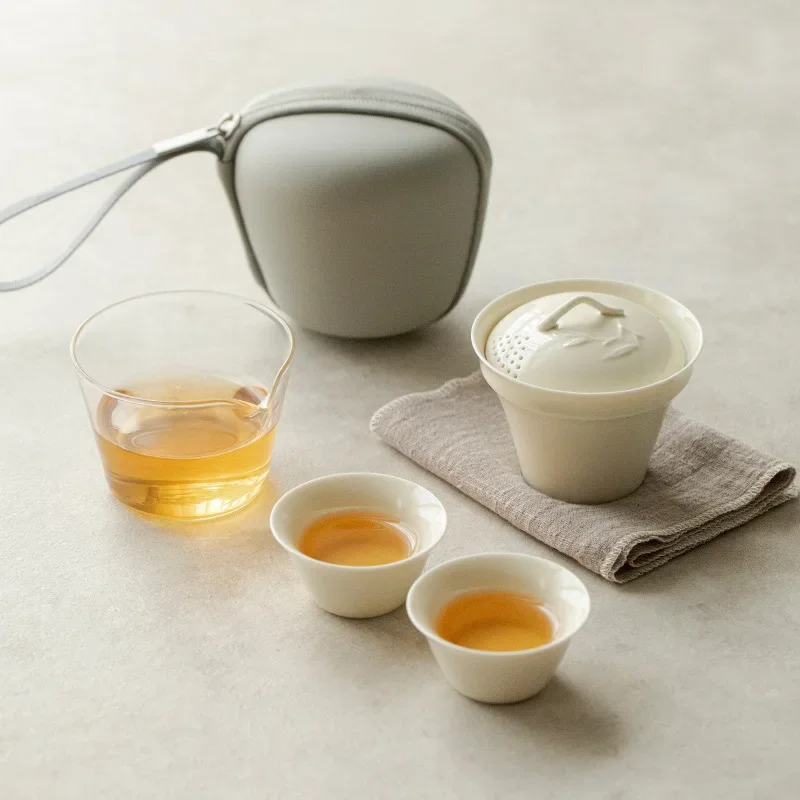 Chinese Designer Portable Ceramic One Pot and Two Cups Underglaze Color Travel Tea Set Portable Outdoor Quick Cup Gift Teaset