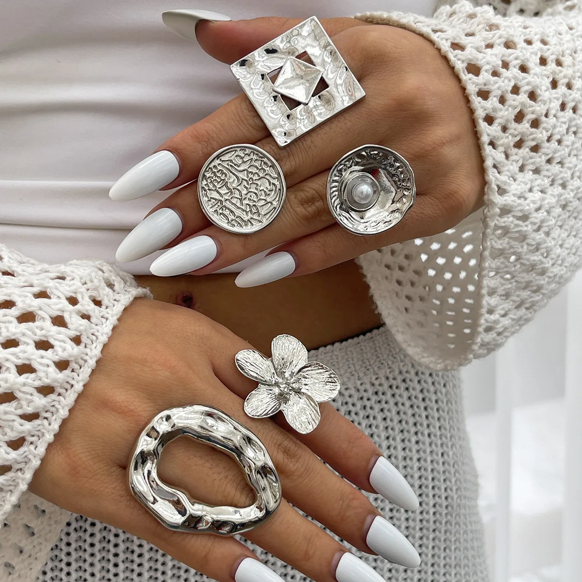 KMVEXO Hip Hop Punk Irregular Metal Rings For Women Men Fashion Hollow Geometric Gold Silver Color Knuckle Joint Ring Jewelry view 3