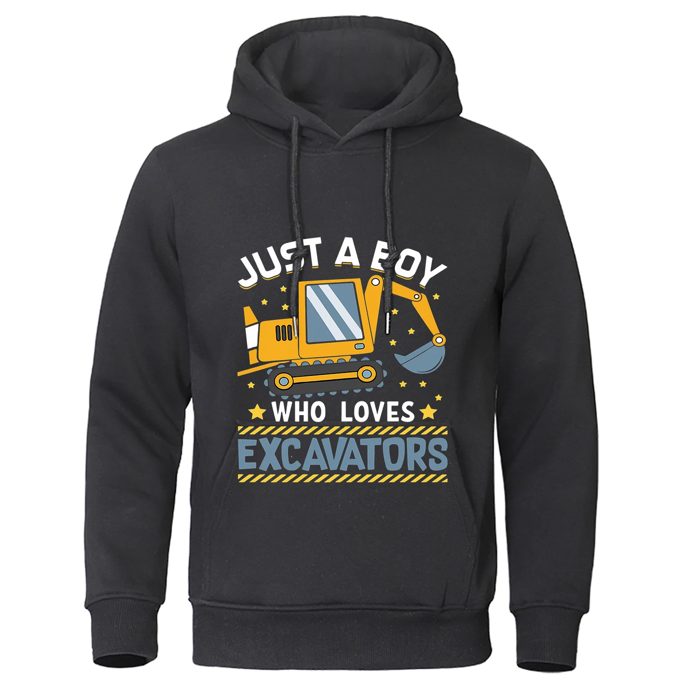 Just A Bay Who Loves Excavators Print Men's Hoodies Fashion fur-liner Hoodie Warm Fleece S-XXL Hoody Autumn High Quality Clothes