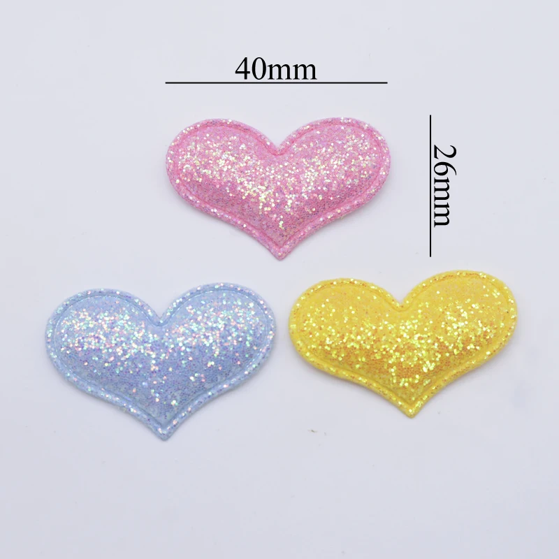 50Pcs 40*26mm Glitter Fabric Padded Heart Applique for DIY Hats Clothes Accessoies Patches Headwear Hair Clips Headbands Decor