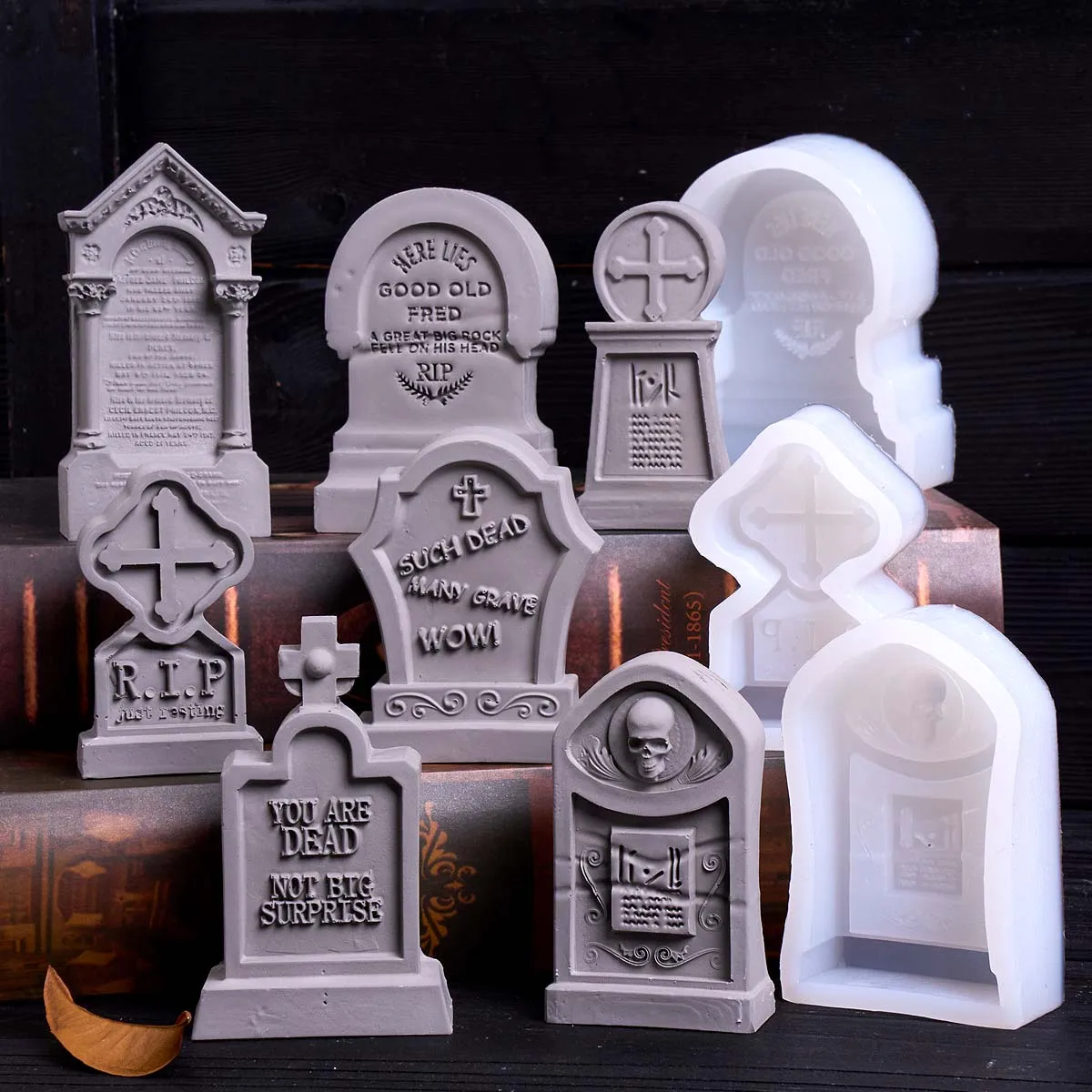 3D Multi Style Relief Kreuz Grabstein Kerze Form DIY Halloween Schädel Seife Silikon Formen Gips Harz Handwerk Machen Wohnkultur