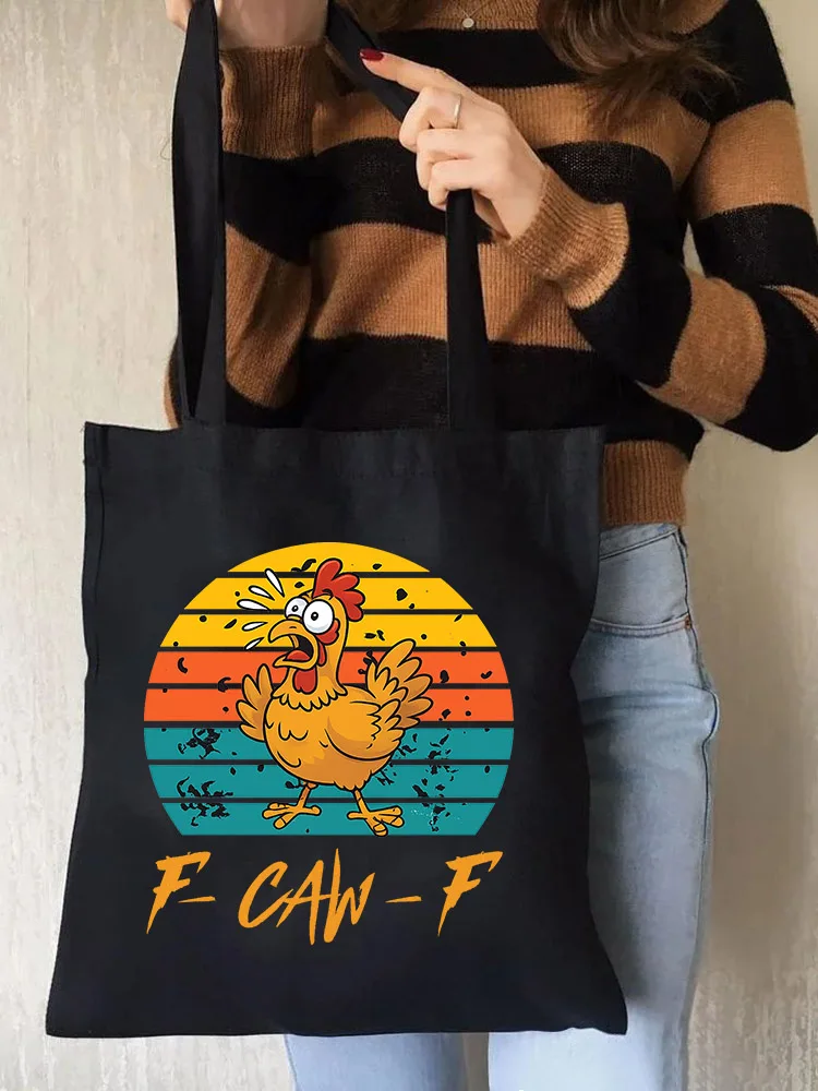 

2026 New F-CAW-F Chicken Cartoon Style Canvas Bags Tote Bags Large Capacity Bag Party Gift New Year Gifts for Girlfriend