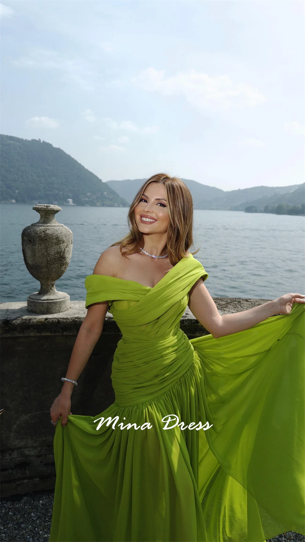 Mina Abendkleider aus Spitze für besondere Anlässe, maßgeschneidertes Ballkleid mit Falten, die den Boden wischen, elegante Partykleider 2025, Gala