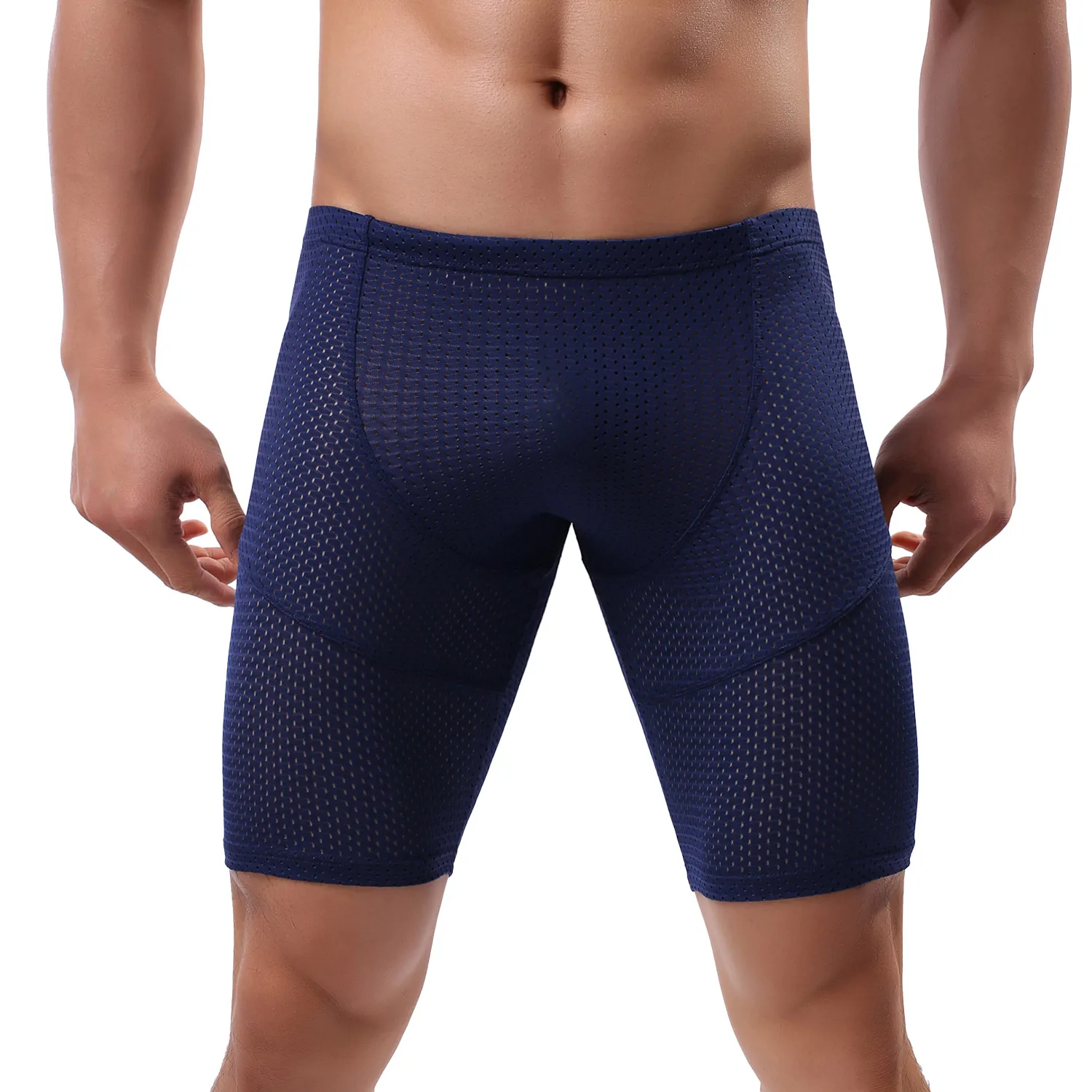 

Men's Long Leg Boxer Briefs Slim Fit Ice Silk Mesh Breathable Soft Underwear for Sports Yoga Daily Wear Fashion Comfortable