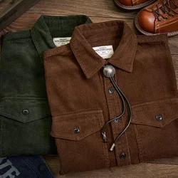 Autumn and Winter New American Retro Thick Corduroy Solid Color Cargo Shirt Men's Pure Cotton Long-sleeved Pocket Casual Blouses