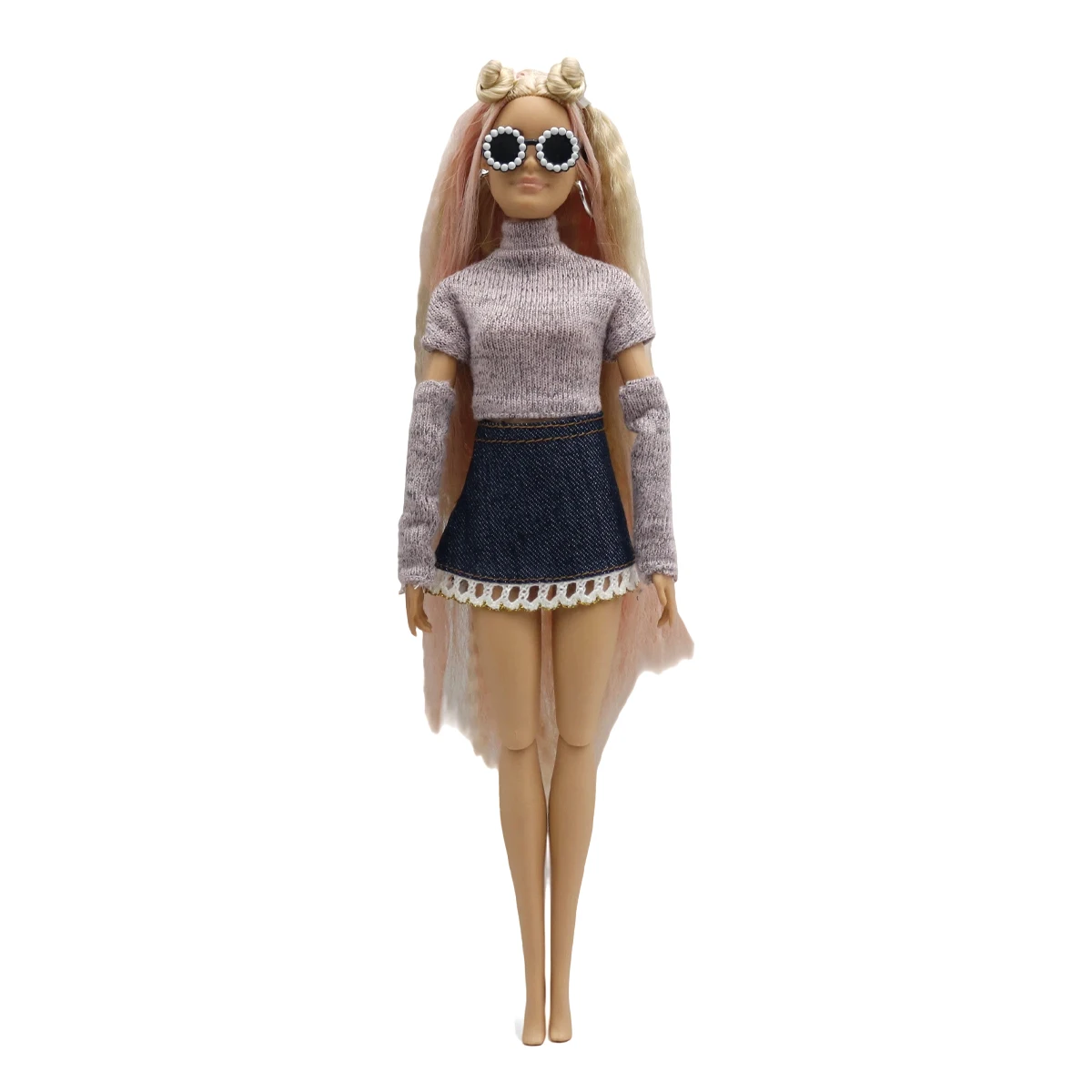 29cm Fashion Doll Clothes for Barbie Doll Knitted Turtleneck Crop Top with Arm Sleeves PU Leather Shorts Skirt Outfits view 2
