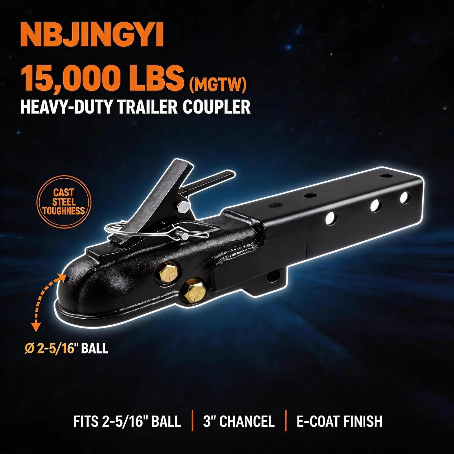 Cast Steel Coupler Hitch Ball Channel Trailer Tongue Latch Engage