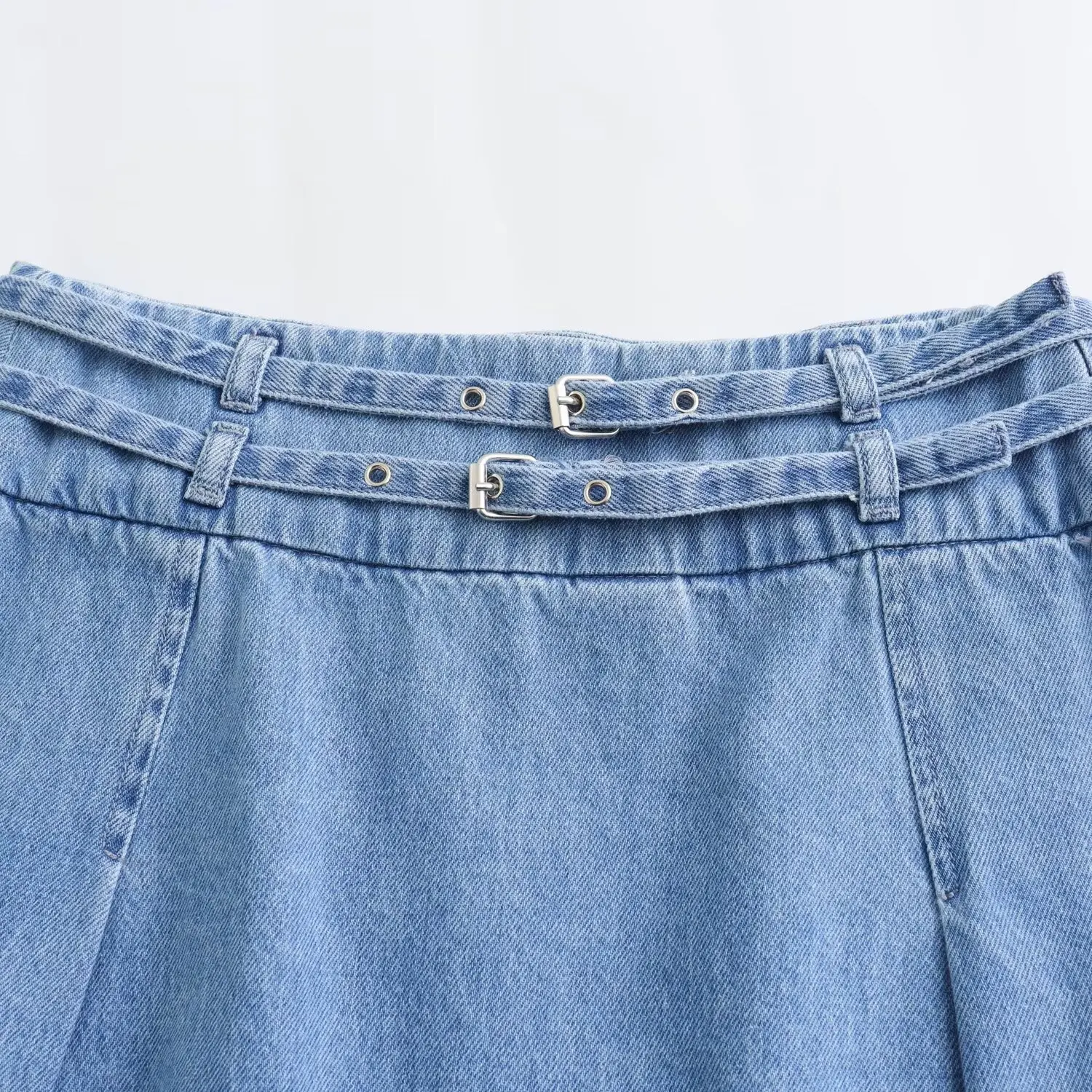 Mini saia jeans versátil e chique feminina com cinto, saia de cintura alta linha A vintage, moda casual, novo, 2024